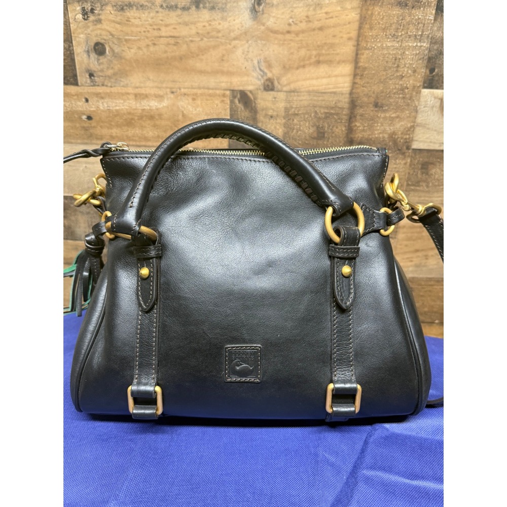 Dooney & Bourke Florentine Leather Satchel Bag Black Tassel Crossbody Handbag - Picture 2 of 13